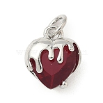 Brass Pave Cubic Zirconia Pendants, Heart Charms, Long-Lasting Plated, Cadmium Free & Lead Free, Rack Plating, with Jump Ring, Platinum, Red, 11.5x10x6mm, Hole: 3.3mm(KK-Z120-48P-05)