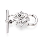 10Pcs Brass Toggle Clasps, Flower, Real Platinum Plated, 15mm, Hole: 0.5mm(KK-T073-41P)