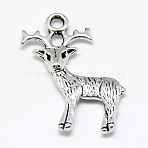 Tibetan Style Alloy Pendants, Christmas Reindeer/Stag, Cadmium Free & Lead Free, Antique Silver, 23.5x19x3mm, Hole: 2mm, about 700pcs/1000g(TIBE-S301-043AS-RS)