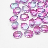 Pointed Back Glass Rhinestone Cabochons, Imitation Tourmaline, Faceted, Oval, Fuchsia, 18x13x7mm(RGLA-T080-13x18-003TO)