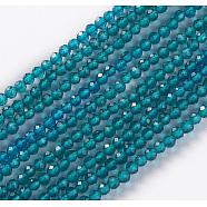 Glass Beads Strands, Faceted, Round, Steel Blue, 2x2mm, Hole: 0.4mm, about 193~197pcs/strand, 14.17 inch~15.51 inch(36~39.4cm)(X-EGLA-E057-02B-10)
