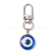 Flat Round with Evil Eye 304 Stainless Steel & Resin Pendant Decorations, Alloy Swivel Clasps Charms for Bag Ornaments, Platinum, 59mm(HJEW-JM01946-01)