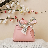 Imitation Leather Bag, with Silk Ribbon, Candy Gift Bags Christmas Party Wedding Favors Bags, Pink, 13x12.5x5cm(PW-WG23057-02)