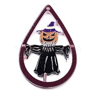 Halloween Printed Acrylic Big Pendants, Teardrop Charms, Pumpkin, 52.5x39.5x2mm, Hole: 1mm(MACR-M048-01A)