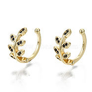 Brass Micro Pave Cubic Zirconia Cuff Earrings, Cadmium Free & Nickel Free & Lead Free, Leaf, Real 16K Gold Plated, Black, 1~8mm, Inner Diameter: 11mm(EJEW-S201-235A-G-NR)