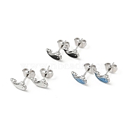 Enamel Dolphin Stud Earrings with 316 Surgical Stainless Steel Pins, Stainless Steel Color Plated 304 Stainless Steel Jewelry for Women, Mixed Color, 6x8mm, Pin: 0.8mm(EJEW-A081-02P)