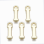 Alloy Charms, Cadmium Free & Nickel Free & Lead Free, Alphabet, Real 16K Gold Plated, Letter.I, 14x4x1mm, Hole: 1.6mm(PALLOY-Q441-025I-NR)