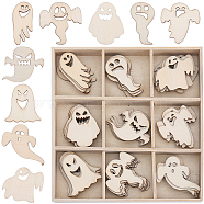 1 Set Halloween Theme Wooden Pendant Decorations, Ghost, 26~31.5x15~33x2mm, 8pcs/style(WOOD-SC0001-92B)