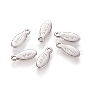 304 Stainless Steel Charms, Chain Extender Teardrop, Oval with Word Steel, Stainless Steel Color, 10x4x0.9mm, Hole: 1.2mm(STAS-L226-015P)