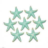 Spray Painted Iron Big Pendants, Starfish/Sea Stars, Light Gold, Medium Aquamarine, 50x47x6mm, Hole: 1.2mm(IFIN-T010-01B)