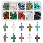 Cross Gemstone Pendants Sets, Natural & Synthetic, with Metal Findings, 26x15x4mm, Hole: 6x3mm(G-PH0027-01)