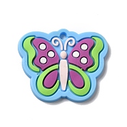 PVC Pendants, DIY Hairpin Accessories for Children, Butterfly, Deep Sky Blue, 26x31.5x2.5mm, Hole: 2mm(KY-F018-14A)