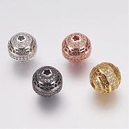 Brass Micro Pave Cubic Zirconia Beads, Round, Hollow, Mixed Color, 12mm, Hole: 2mm(ZIRC-G087-21)