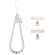 Round Synthetic Moonstone Beaded Mobile Straps, Nylon Cord with TPU Mobile Phone Lanyard Patch Mobile Accessories Decor, WhiteSmoke, 23cm(HJEW-SW00042-01)