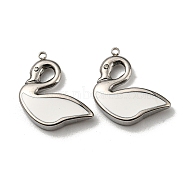 304 Stainless Steel Enamel Pendants, Swan Charms, Stainless Steel Color, White, 17.5x17x3.5mm, Hole: 1mm(STAS-L022-007P)