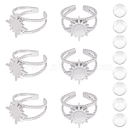 DIY Sun Finger Ring Making Kits, Including 304 Stainless Steel Open Cuff Finger Ring Enamel Settings, Glass Cabochons, Stainless Steel Color, 20Pcs/box(DIY-UN0003-57)