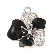 Brass Micro Pave Clear Cubic Zirconia with Black Enamel Fold Over Clasps, Flower, Platinum, 16.5x14.5x9.5mm, Hole: 1.2mm(KK-G505-23P)