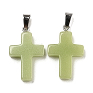 Synthetic Luminous Stone Dyed Pendants, Glow in the Dark Cross Charms with Platinum Plated Iron Snap on Bails, Olive Drab, 28x18x4.5mm, Hole: 7x4mm(G-H308-06P-05)