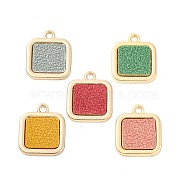 Alloy Pendants, with PU Leather, Square, Light Gold, Mixed Color, 17x15x2mm, Hole: 1.8mm(PALLOY-T067-164)