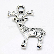 Tibetan Style Alloy Pendants, Christmas Reindeer/Stag, Cadmium Free & Lead Free, Antique Silver, 23.5x19x3mm, Hole: 2mm, about 700pcs/1000g(TIBE-S301-043AS-RS)