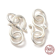 925 Sterling Silver S Shape Clasps, with Double Jump Rings, Silver, 16mm(STER-K177-05B-S)