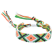 Polyester-cotton Braided Rhombus Pattern Cord Bracelet, Ethnic Tribal Adjustable Brazilian Bracelet for Women, Yellow Green, 5-7/8~11 inch(15~28cm)(FIND-PW0013-001A-12)