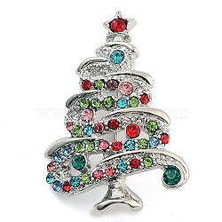 Christmas Theme Alloy Colorful Rhinestone Brooches, for Backpack Clothes, Christmas Tree, Platinum, 42x28mm(JEWB-S022-02B-P)