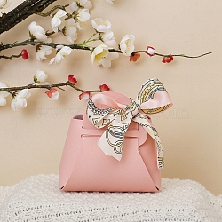 Imitation Leather Bag, with Silk Ribbon, Candy Gift Bags Christmas Party Wedding Favors Bags, Pink, 13x12.5x5cm(PW-WG23057-02)