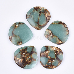 Assembled Natural Bronzite and Synthetic Aqua Terra Jasper Pendants, teardrop, Pale Turquoise, 40.5x40.5x7mm, Hole: 1.2mm(G-S329-043)