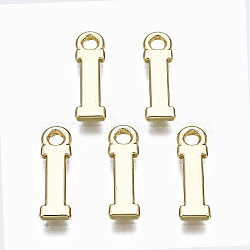 Alloy Charms, Cadmium Free & Nickel Free & Lead Free, Alphabet, Real 16K Gold Plated, Letter.I, 14x4x1mm, Hole: 1.6mm(PALLOY-Q441-025I-NR)