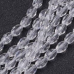 Glass Beads Strands, Faceted, Oval, Clear, 6x4mm, Hole: 1mm, about 65~70pcs/strand, 14.96 inch~15.16 inch(38~38.5cm)(GC891Y-14)