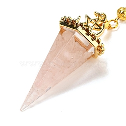 Natural Rose Quartz Chip & Resin Dowsing Pendulum Big Pendants, with Rack Plating Golden Tone Brass Findings, Lead Free & Cadmium Free, Hexagonal Cone, 300~305mm(G-H293-02G-13)