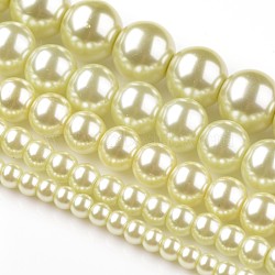 Dyed Glass Pearl Round Beads Strands, Honeydew, 4mm/6mm/8mm/10mm/12mm, Hole: 1mm, about 70~216pcs/strand(HY-X0001-08)