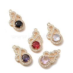 Brass with K9 Glass & Rhinestone Pendants, Light Gold, Flower Charms, Mixed Color, 27x15.5x6.5mm, Hole: 1.8mm(KK-C024-55KCG)