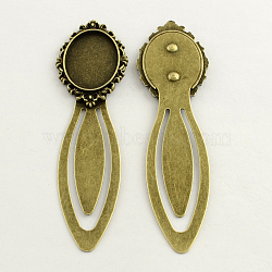 18x25mm Tray Bookmark Cabochon Settings, Iron with Alloy Oval Round Tray, Lead Free, Nickel Free & Cadmium Free, Antique Bronze, 88x25x3mm(PALLOY-S033-42AB-NR)