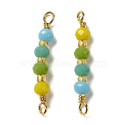 Faceted Glass Connector Charms, with Brass Findings, Real 18K Gold Plated, Bar, Colorful, 24.5x3.5mm, Hole: 1.5~1.8mm(KK-P242-08G)