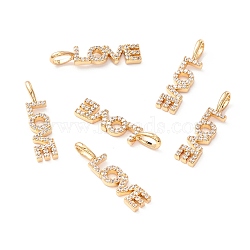 Brass Micro Pave Clear Cubic Zirconia Pendants, Long-Lasting Plated, Lead Free & Cadmium Free & Nickel Free, Love Word Shape, Mother's Day, Real 18K Gold Plated, 23.5x5.5x2mm, Hole: 3x4.5mm(ZIRC-Z019-35G-NR)