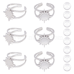 DIY Sun Finger Ring Making Kits, Including 304 Stainless Steel Open Cuff Finger Ring Enamel Settings, Glass Cabochons, Stainless Steel Color, 20Pcs/box(DIY-UN0003-57)