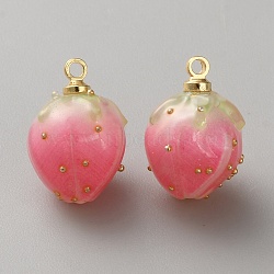 Platic Pendants, with Golden Tone Brass Loop, Strawberry, Hot Pink, 15x10mm, Hole: 1.2mm(FIND-WH0433-14A)