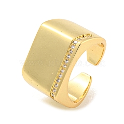 Brass Micro Pave Clear Cubic Zirconia Open Cuff Ring for Women, Real 18K Gold Plated, Rectangle, 14mm, Adjustable(RJEW-M173-06C-G)