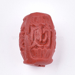 Cinnabar Beads, Carved Lacquerware, Barrel with Chinese Characters, Red, 16x12x11mm, Hole: 1.6mm(CARL-T001-15)