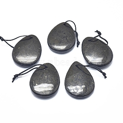 Natural Shungite Pendants, Teardrop, 40~42.5x30~31.5x7.5~8.5mm, Hole: 1mm(G-F675-21)