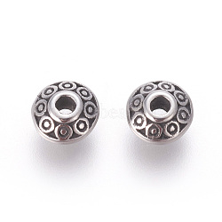 304 Stainless Steel Spacer Beads, Flat Round, Antique Silver, 6.5x3.5mm, Hole: 1.8mm(X-STAS-E452-36A-AS)