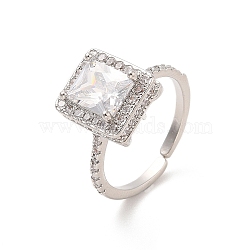 Brass Micro Pave Cubic Zirconia Rings, Square, Inner Diameter: 18.2mm(RJEW-R146-06D-P)