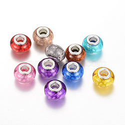 Resin European Beads, Large Hole Beads, with Silver Color Plated Brass Cores, Rondelle, Mixed Color, 14x9~9.5mm, Hole: 5mm(RPDL-R009-M)