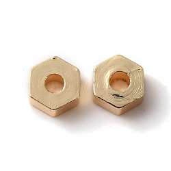 Rack Plating Brass Beads, Cadmium Free & Lead Free, Long-Lasting Plated, Hexagon, Real 14K Gold Plated, 4x4.5x2mm, Hole: 1mm(KK-C020-07LG)