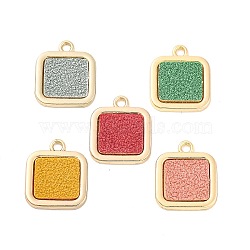 Alloy Pendants, with PU Leather, Square, Light Gold, Mixed Color, 17x15x2mm, Hole: 1.8mm(PALLOY-T067-164)