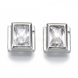 Brass Clear Cubic Zirconia Charms, Cadmium Free & Nickel Free & Lead Free, Rectangle, Real Platinum Plated, 7.5x7x3mm, Hole: 0.5mm(KK-S061-52P-NR)