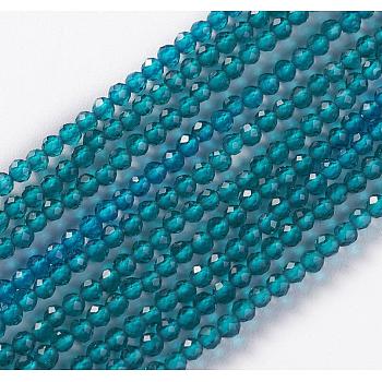Glass Beads Strands, Faceted, Round, Steel Blue, 2x2mm, Hole: 0.4mm, about 193~197pcs/strand, 14.17 inch~15.51 inch(36~39.4cm)