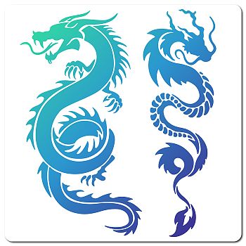 PET Plastic Drawing Painting Stencils Templates, Square, Creamy White, Dragon Pattern, 30x30cm